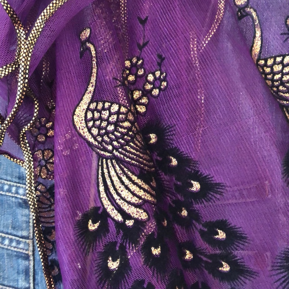 Parisian-style Gold-trim PURPLE Peacock Scarf - Picture 5 of 6